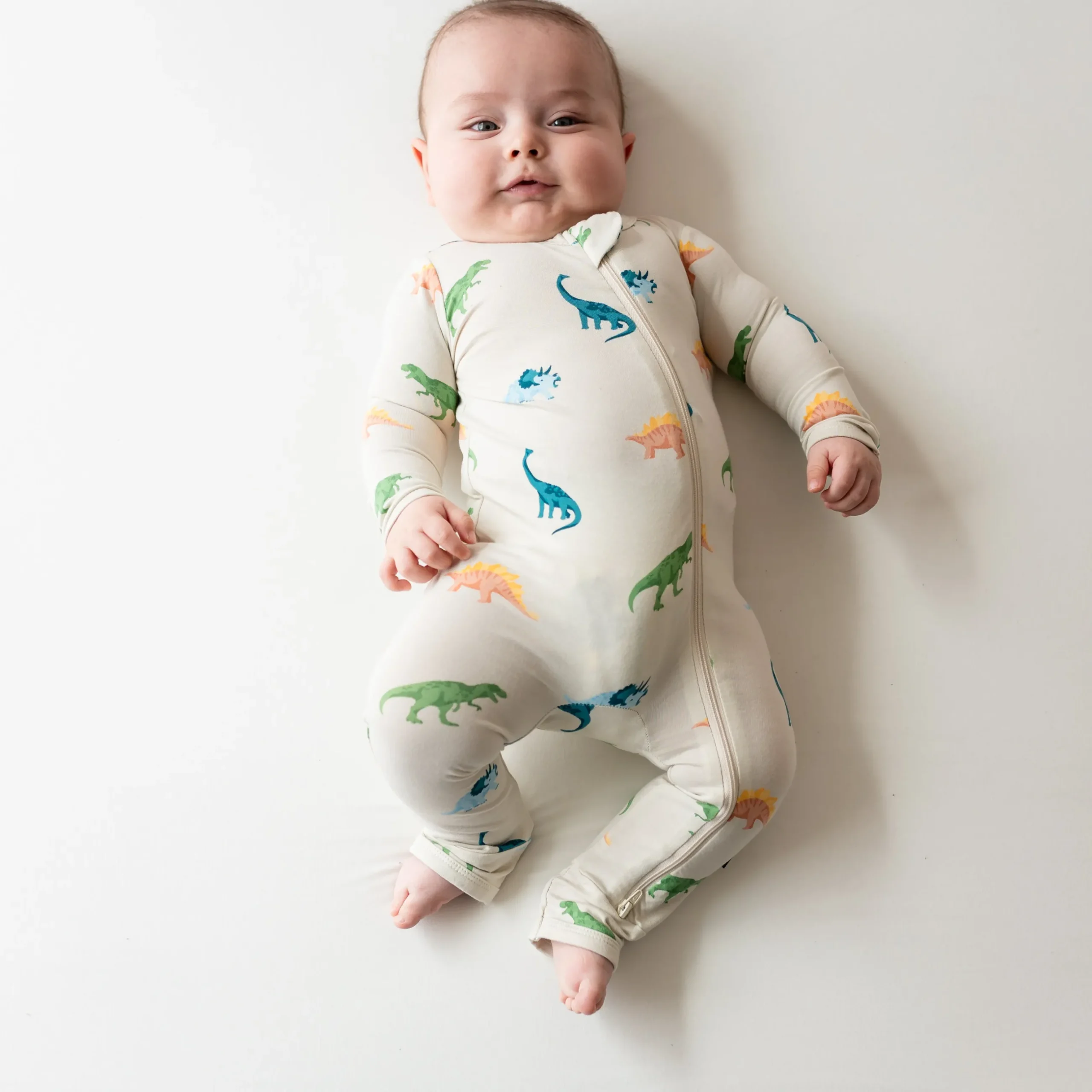 Clearance Kyte Baby Zippered Romper in Ecru Roar