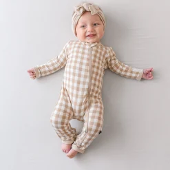 Best Kyte Baby Zippered Romper in Gingham Bisque