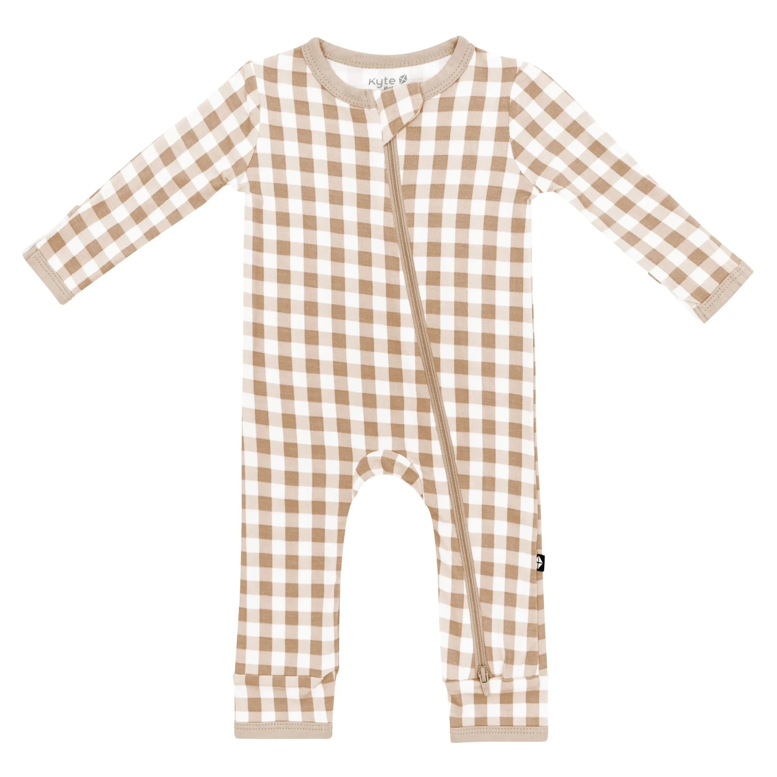 Best Kyte Baby Zippered Romper in Gingham Bisque