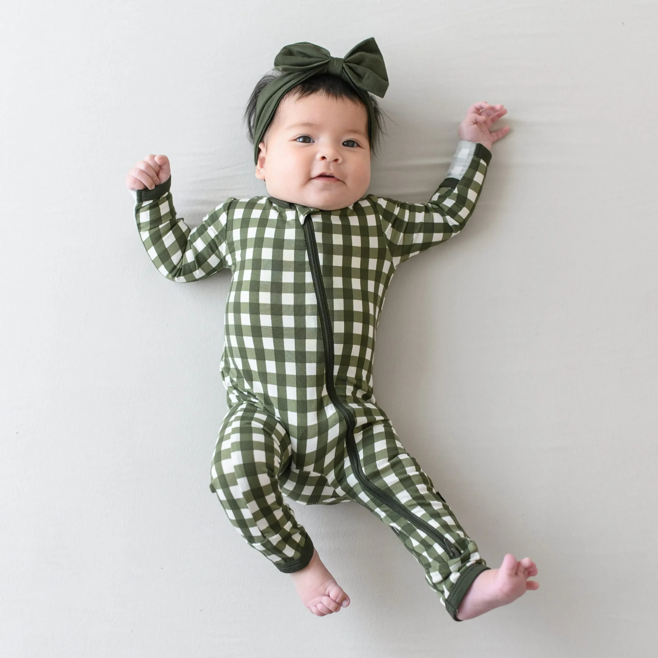 Discount Kyte Baby Zippered Romper in Gingham Fir