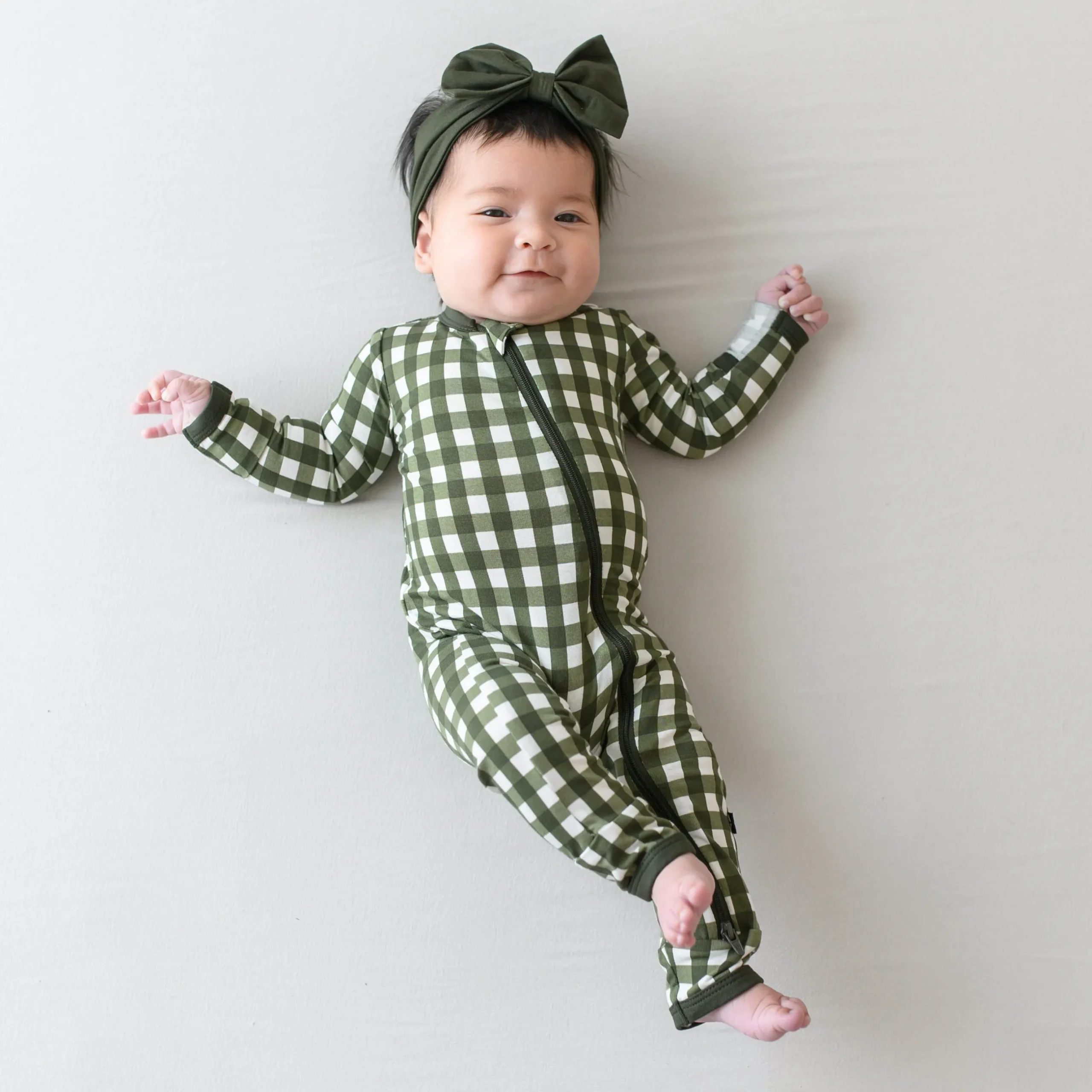 Discount Kyte Baby Zippered Romper in Gingham Fir