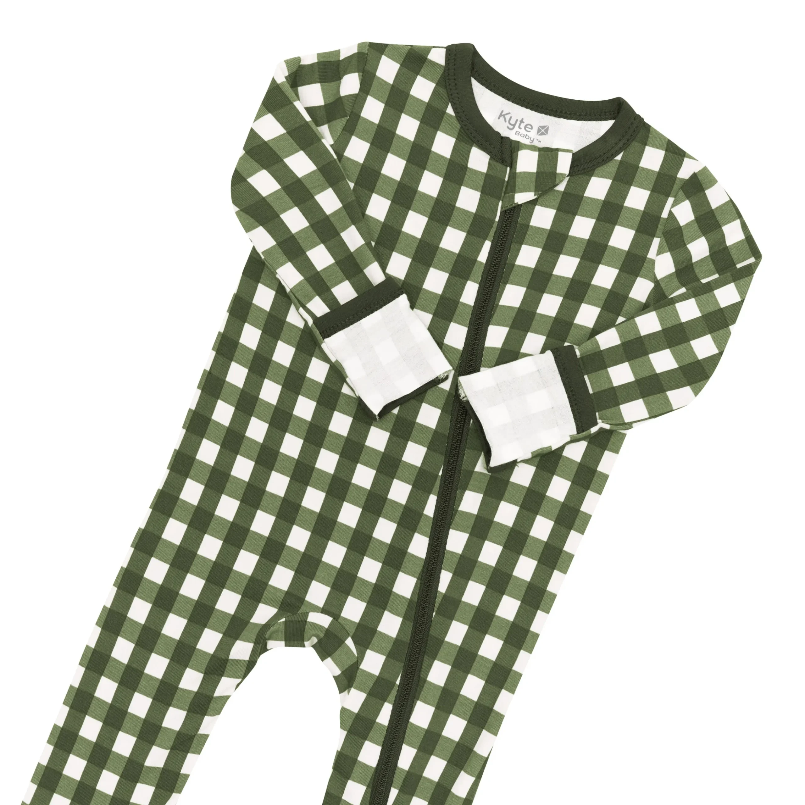 Discount Kyte Baby Zippered Romper in Gingham Fir
