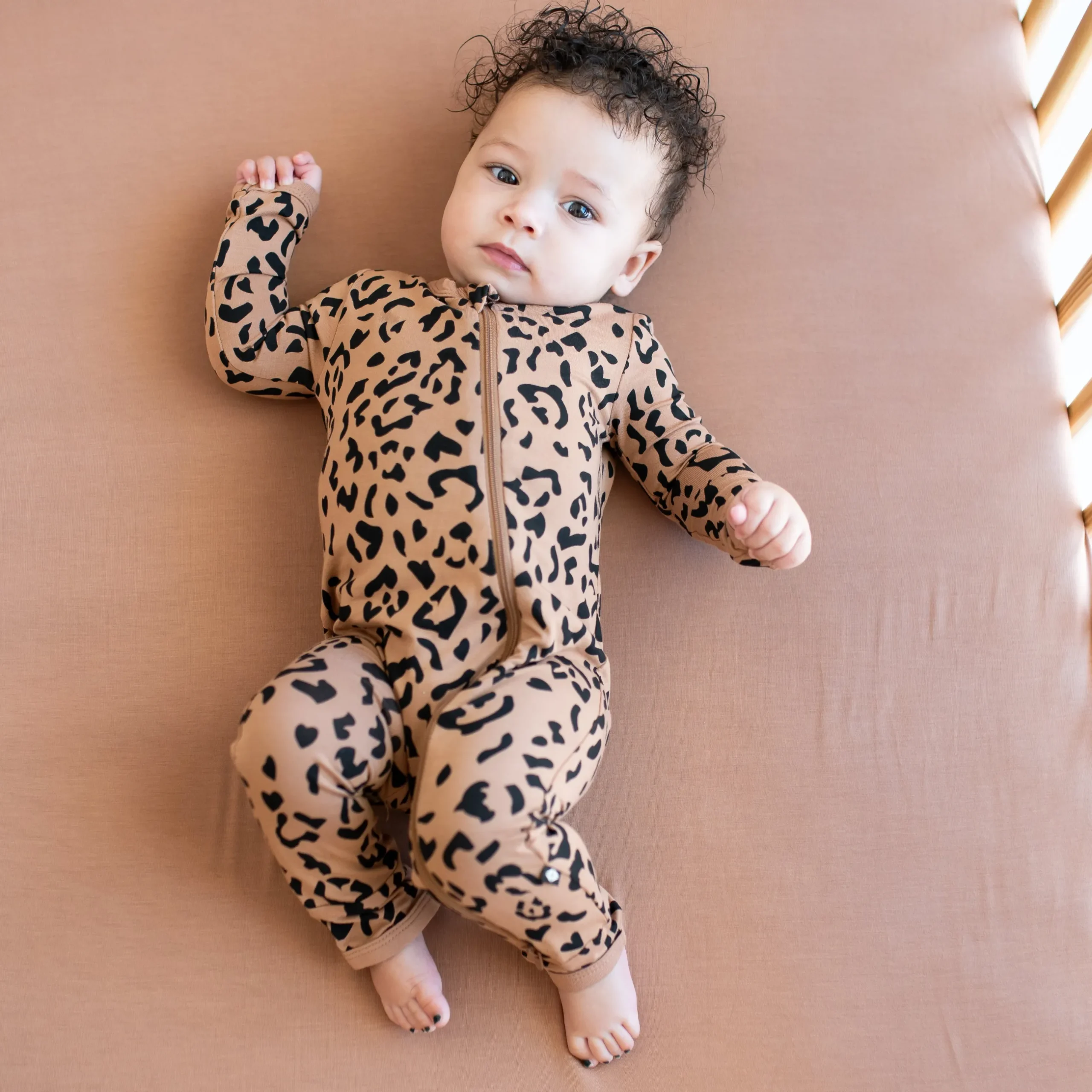 Outlet Kyte Baby Zippered Romper in Latte Leopard