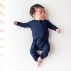 Hot Kyte Baby Zippered Romper in Navy
