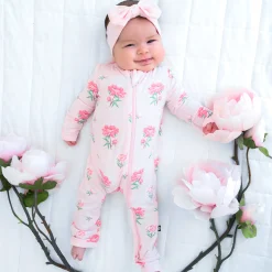 Best Kyte Baby Zippered Romper in Sakura Peony