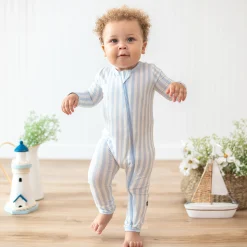 Best Kyte Baby Zippered Romper in Small Mist Stripe