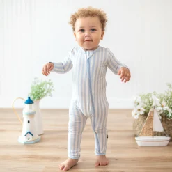 Best Kyte Baby Zippered Romper in Small Mist Stripe