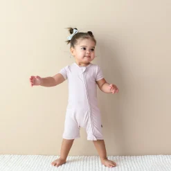 Outlet Kyte Baby Zippered Shortall Romper in Blush