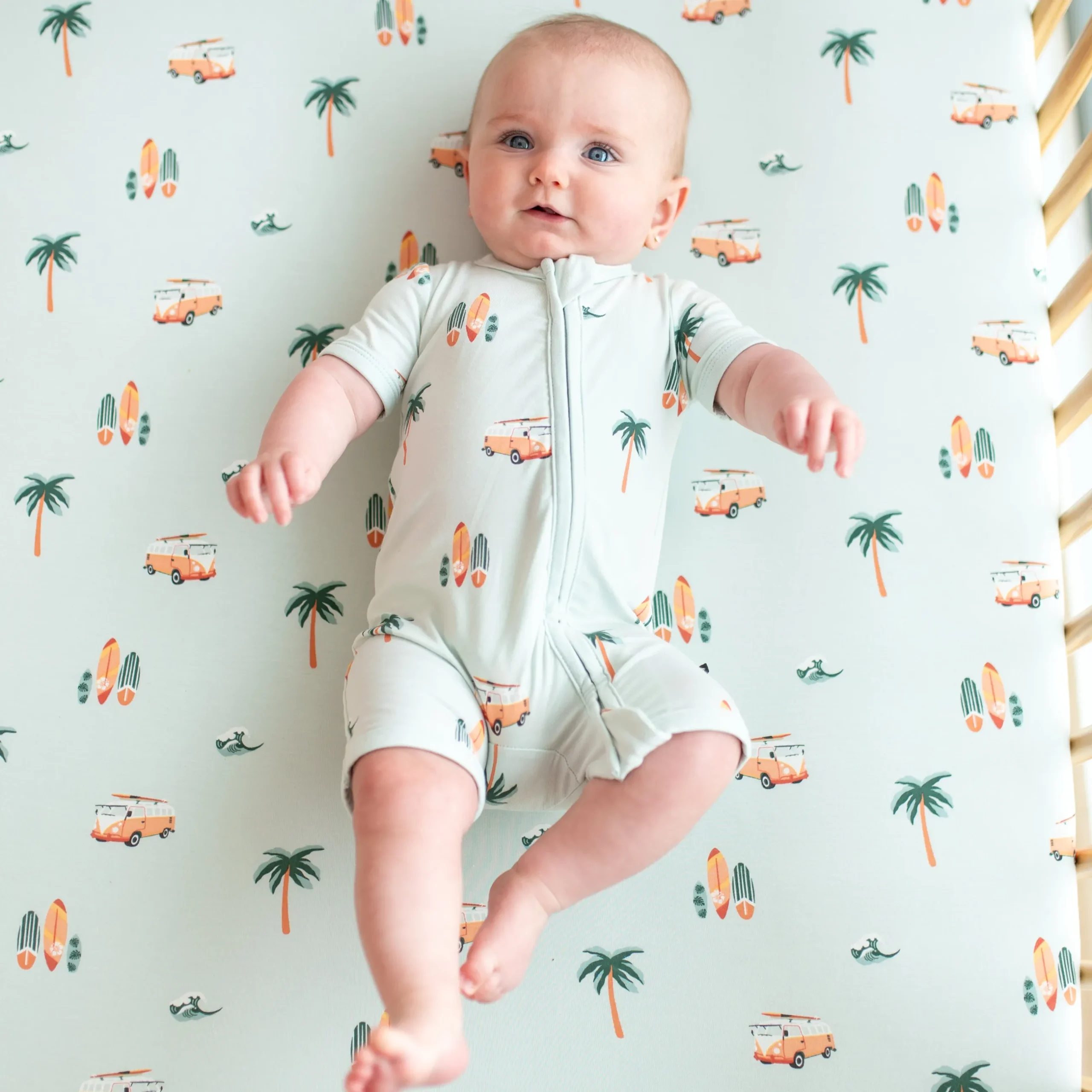 Best Kyte Baby Zippered Shortall Romper in Dew Surf