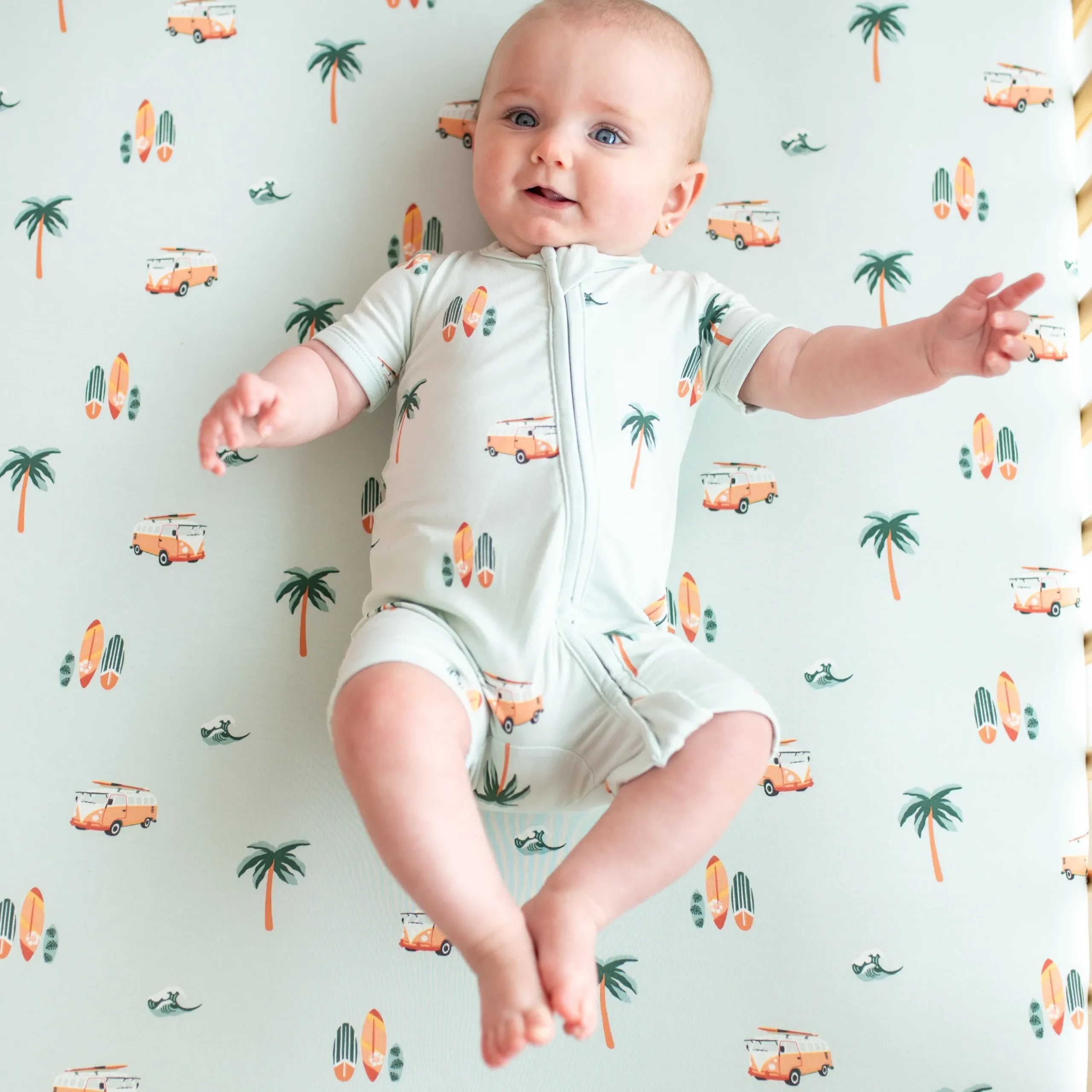 Best Kyte Baby Zippered Shortall Romper in Dew Surf