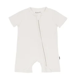 New Kyte Baby Zippered Shortall Romper in Oat