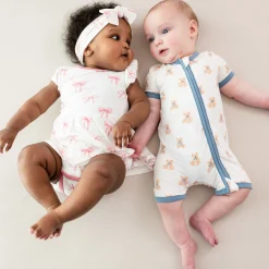 Hot Kyte Baby Zippered Shortall Romper in Teddy Bear