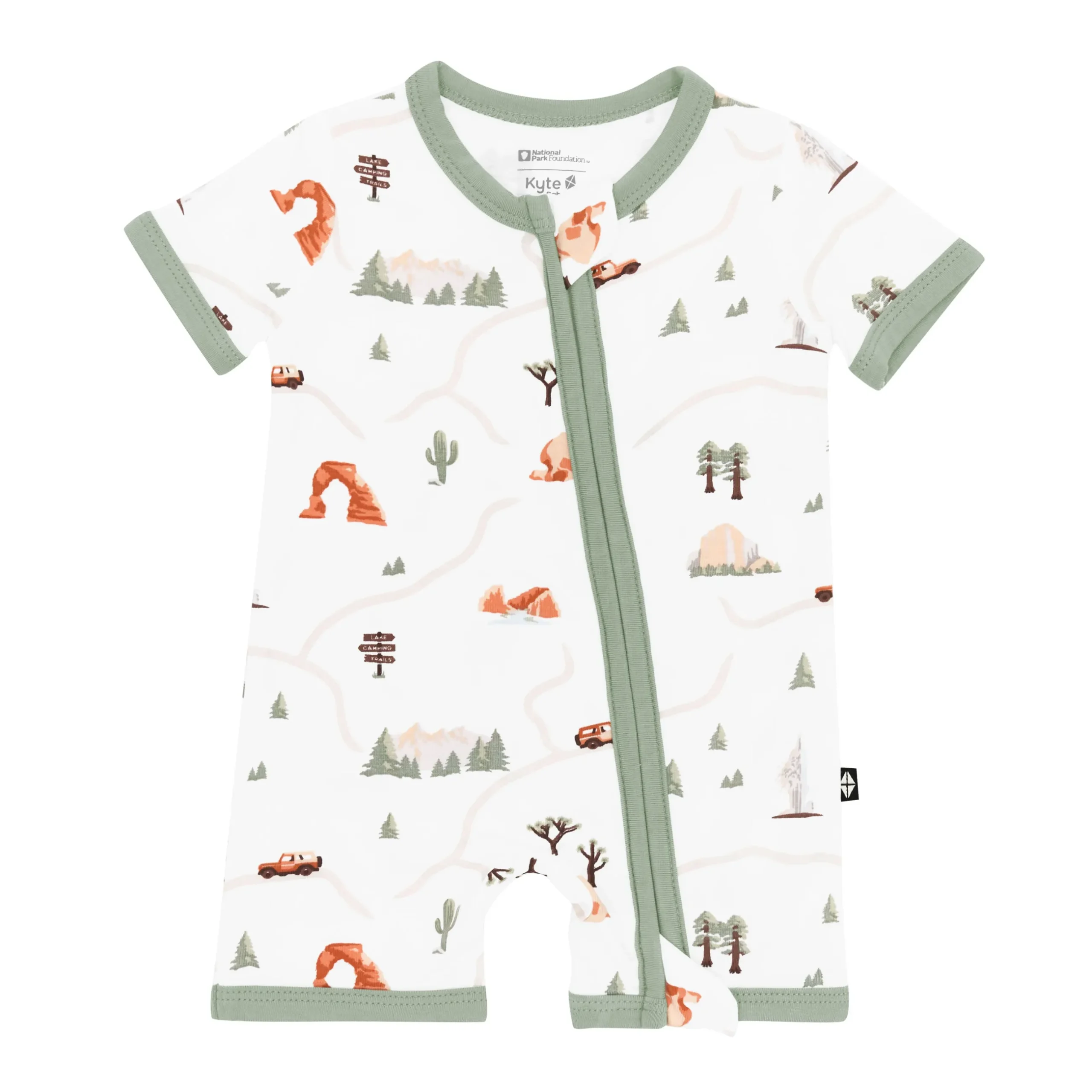 Best Kyte Baby Zippered Shortall Romper in Road Trip