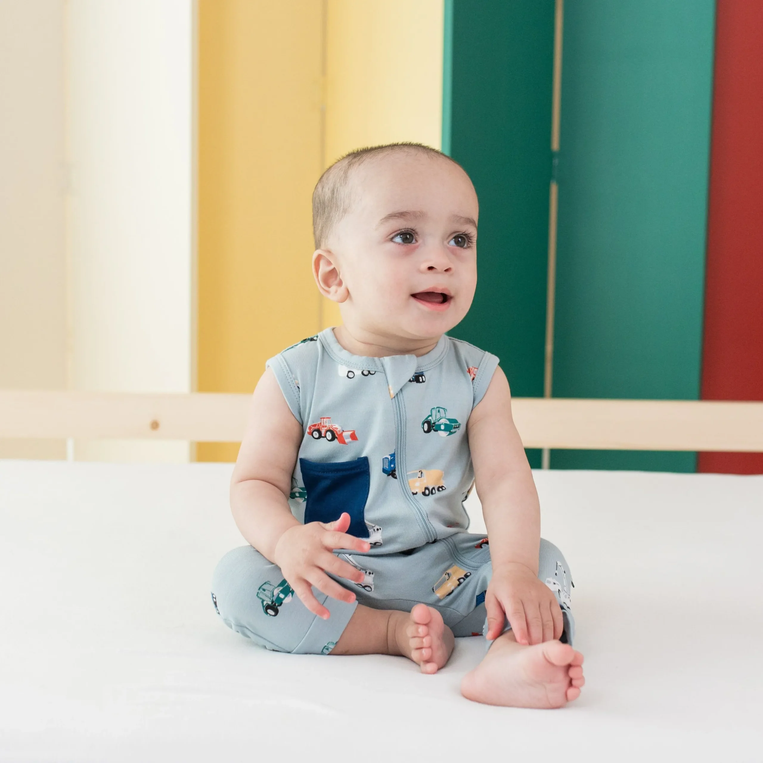 Outlet Kyte Baby Zippered Sleeveless Romper in Construction