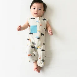 Sale Kyte Baby Zippered Sleeveless Romper in Vintage Truck