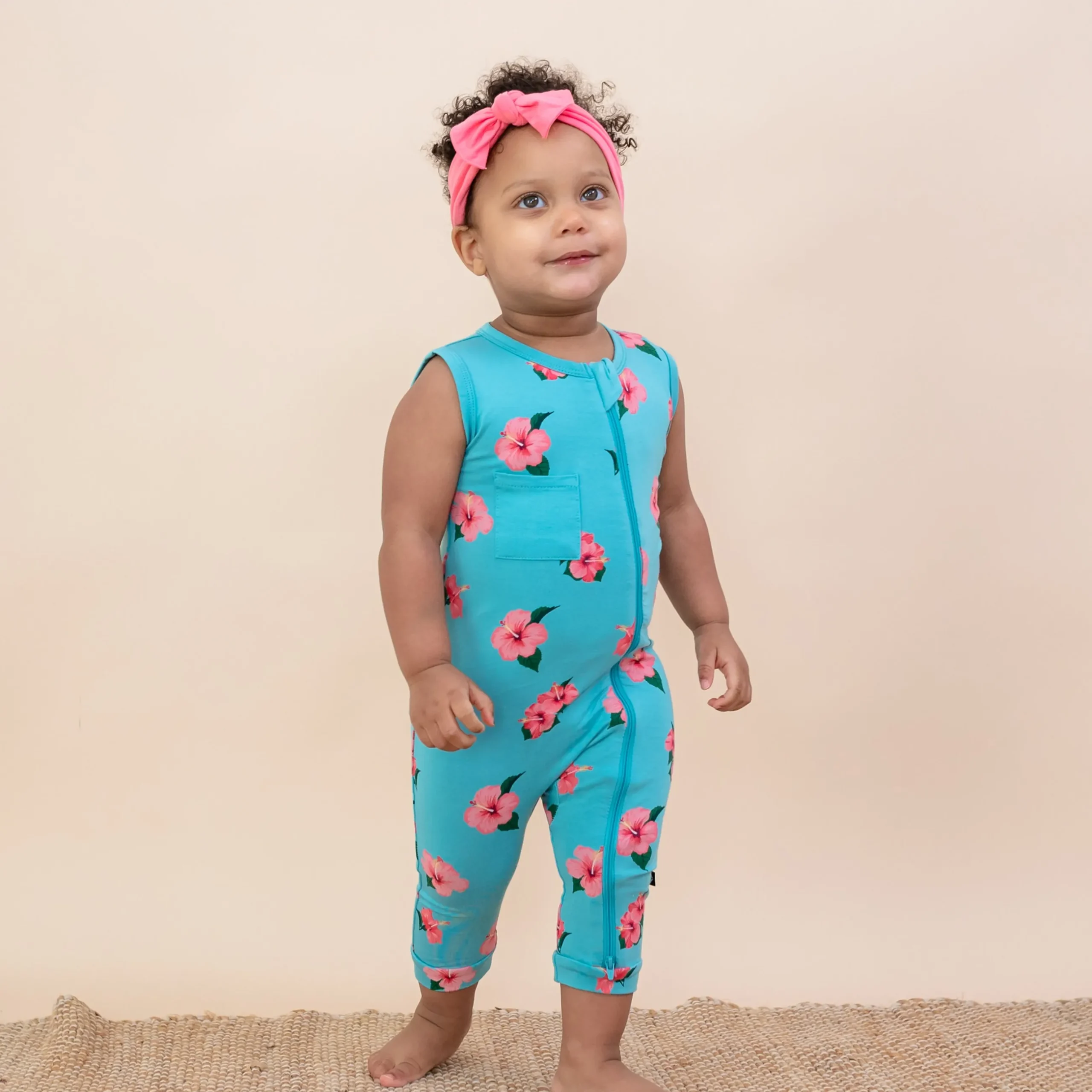 Outlet Kyte Baby Zippered Sleeveless Romper in Hibiscus