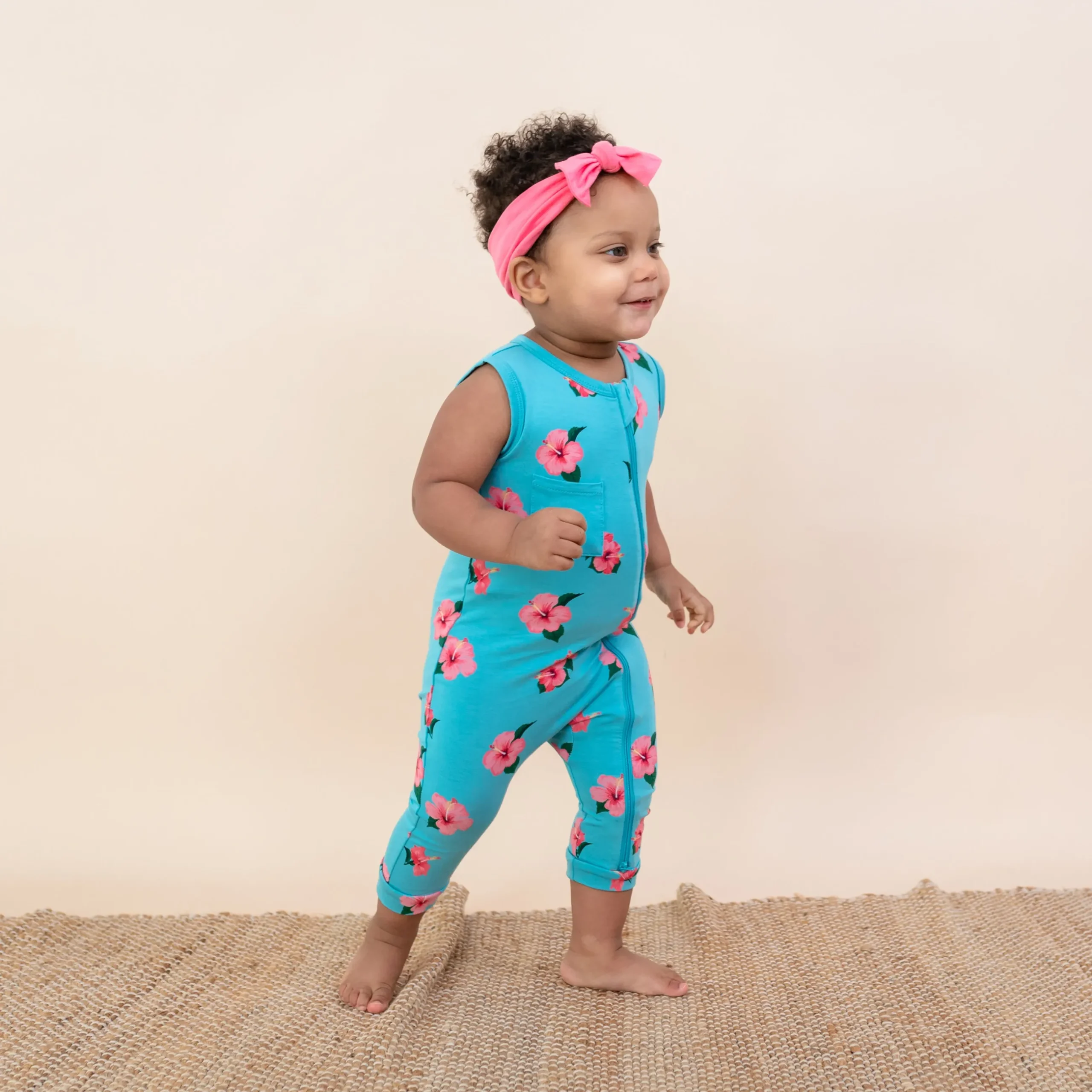 Outlet Kyte Baby Zippered Sleeveless Romper in Hibiscus