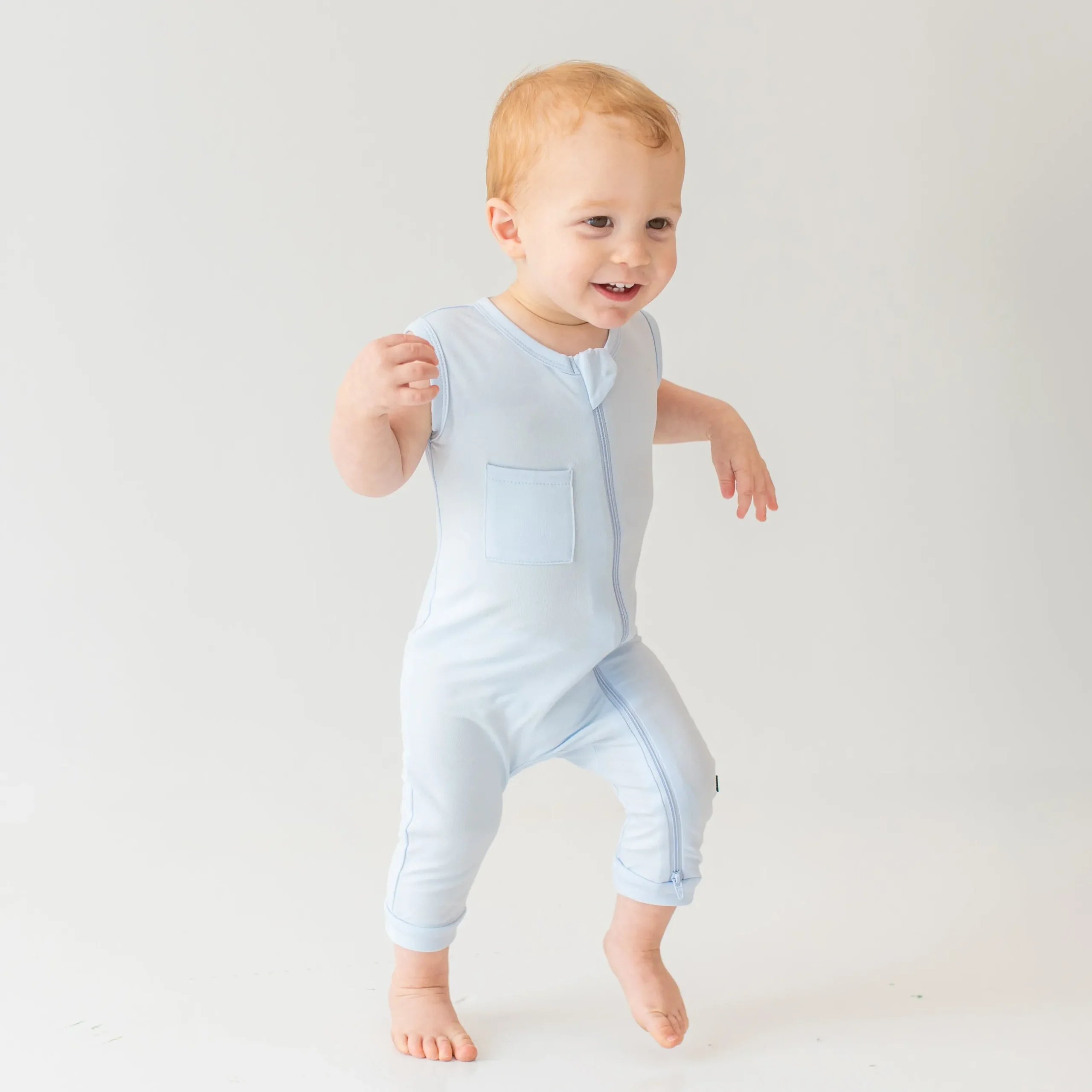 Hot Kyte Baby Zippered Sleeveless Romper in Mist