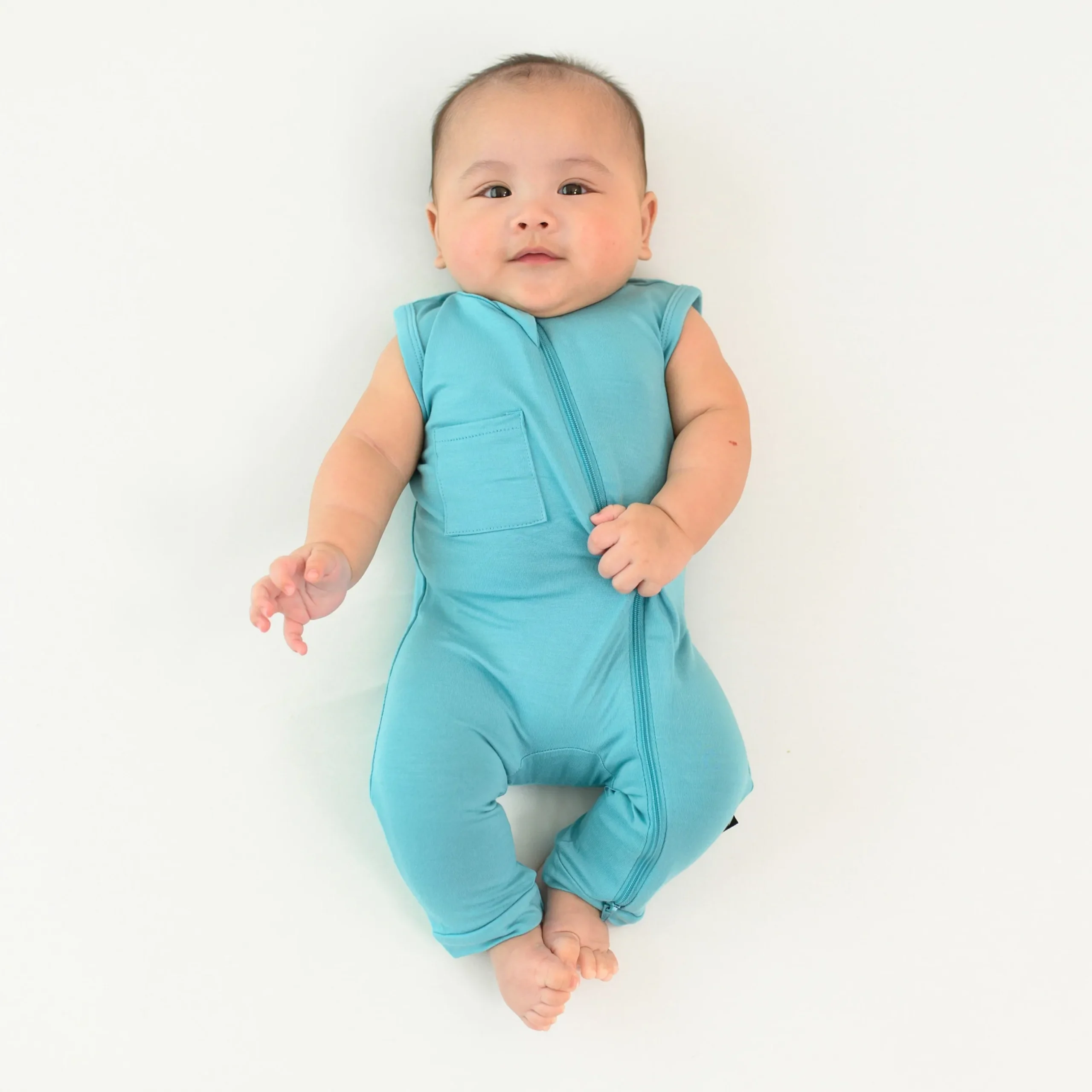 Discount Kyte Baby Zippered Sleeveless Romper in Makai
